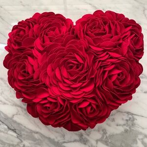 Pair of Heart Shaped Pillows with 3D Felt Rose Details
